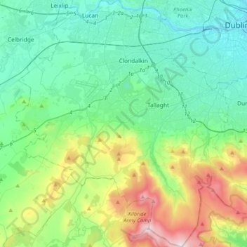 South Dublin topographic map, elevation, terrain