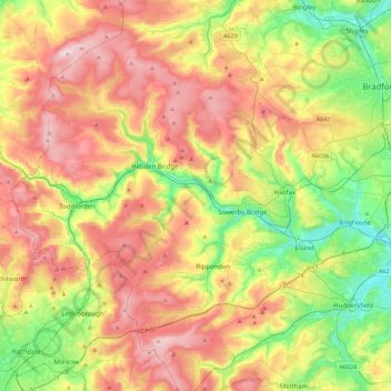 Calderdale topographic map, elevation, terrain