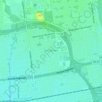 Islip Terrace topographic map, elevation, terrain