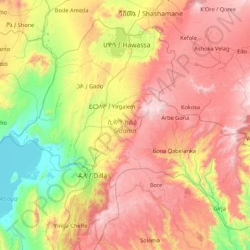 Sidama topographic map, elevation, terrain