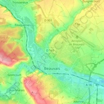 Beauvais topographic map, elevation, terrain