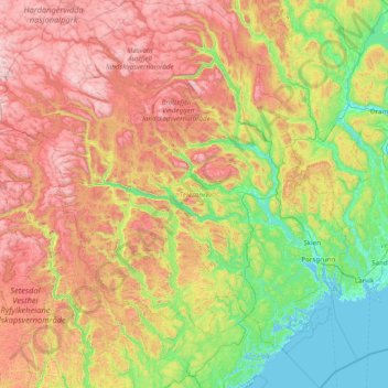 Telemark topographic map, elevation, terrain