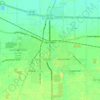 Van Wert topographic map, elevation, terrain