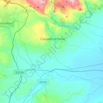 Cassano all'Ionio topographic map, elevation, terrain