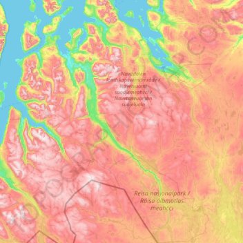 Nordreisa topographic map, elevation, terrain