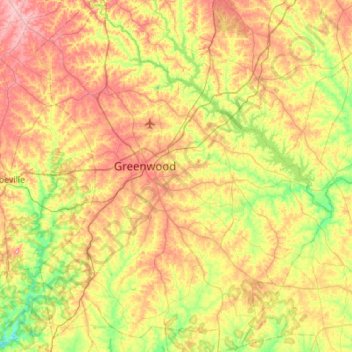 Greenwood County topographic map, elevation, terrain