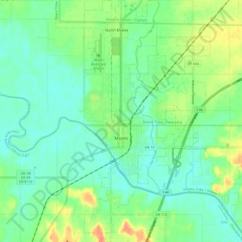 Miami topographic map, elevation, terrain