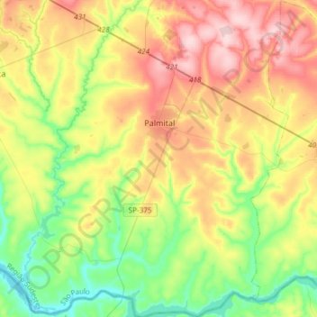 Palmital topographic map, elevation, terrain