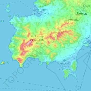 Sant Josep de sa Talaia topographic map, elevation, terrain
