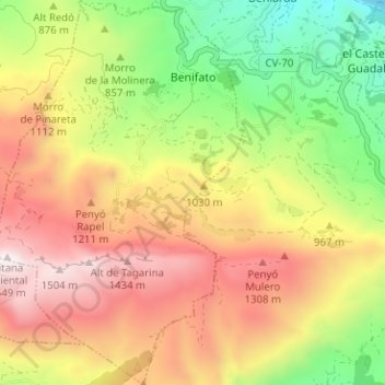 Benifato topographic map, elevation, terrain