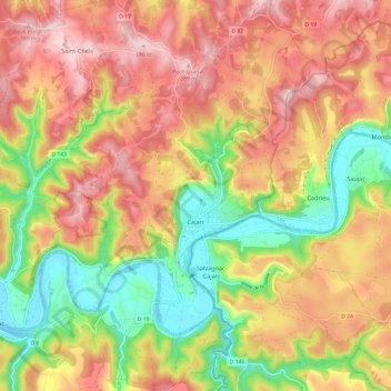 Cajarc topographic map, elevation, terrain