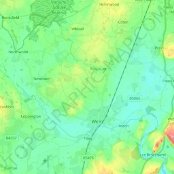 Wem Rural topographic map, elevation, terrain