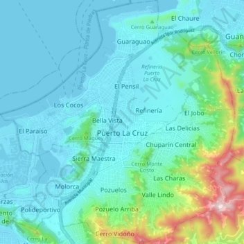 Puerto La Cruz topographic map, elevation, terrain