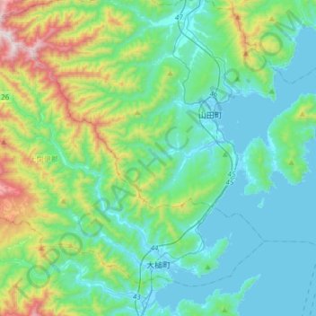 大槌町 topographic map, elevation, terrain