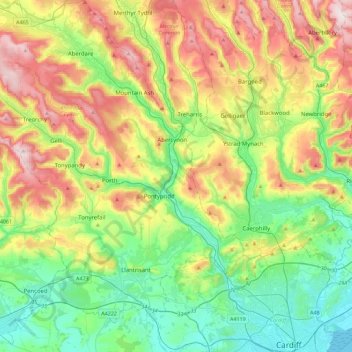 River Taff topographic map, elevation, terrain