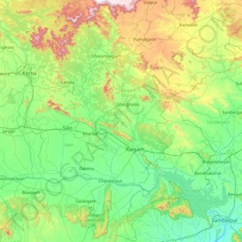 Raigarh District topographic map, elevation, terrain