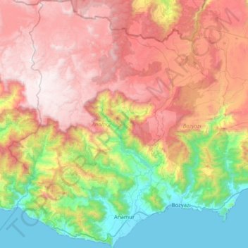 Anamur topographic map, elevation, terrain