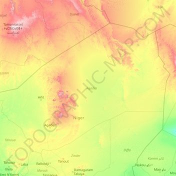 Agadez Region topographic map, elevation, terrain