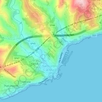 San Lorenzo al Mare topographic map, elevation, terrain