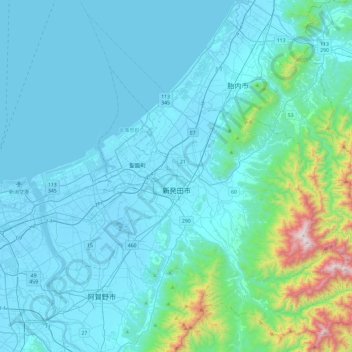 Shibata topographic map, elevation, terrain