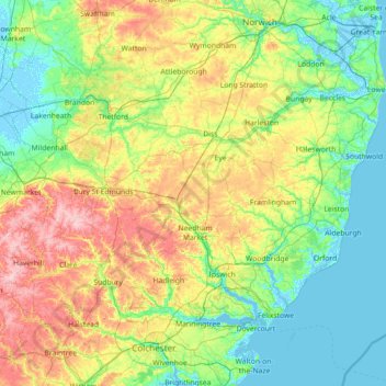 Suffolk topographic map, elevation, terrain