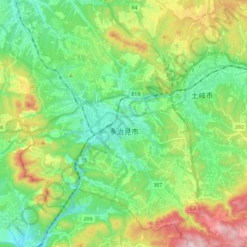Tajimi topographic map, elevation, terrain