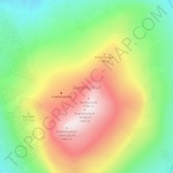 Snæfellsjökull topographic map, elevation, terrain