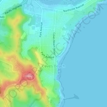 Caves Beach topographic map, elevation, terrain