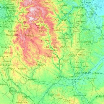 Derbyshire topographic map, elevation, terrain