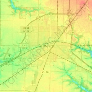 Galesburg topographic map, elevation, terrain