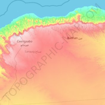 Erigavo District topographic map, elevation, terrain