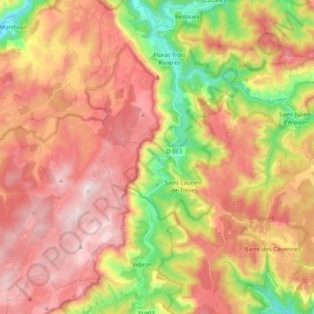 Cans-et-Cévennes topographic map, elevation, terrain