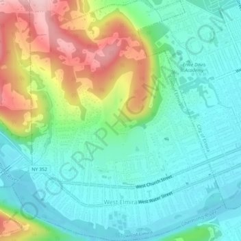 West Elmira topographic map, elevation, terrain