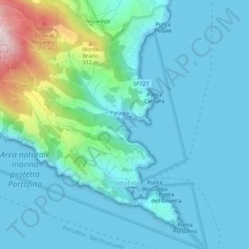 Portofino topographic map, elevation, terrain