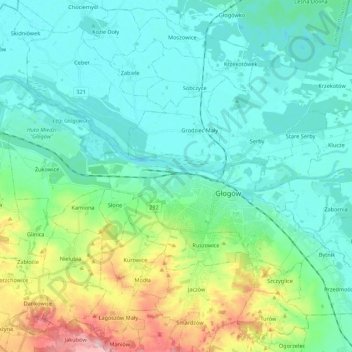 Głogów topographic map, elevation, terrain
