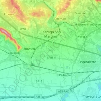 Cazzago San Martino topographic map, elevation, terrain