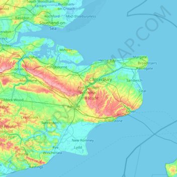 Kent Downs National Landscape topographic map, elevation, terrain