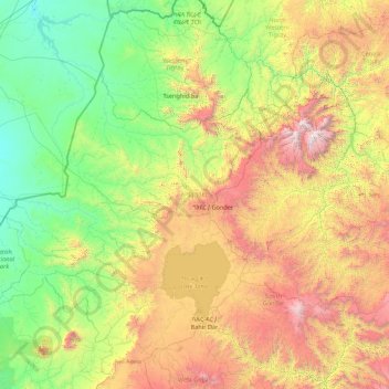 North Gondar topographic map, elevation, terrain