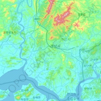Kaesong topographic map, elevation, terrain