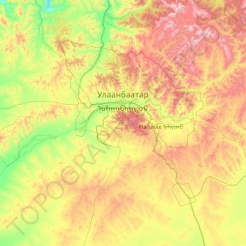 Ulaanbaatar topographic map, elevation, terrain