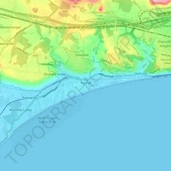 Hythe topographic map, elevation, terrain