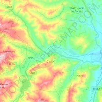 Casoli topographic map, elevation, terrain