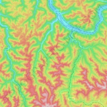 Powellton topographic map, elevation, terrain