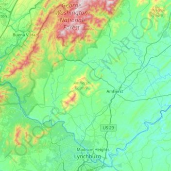 Amherst County topographic map, elevation, terrain