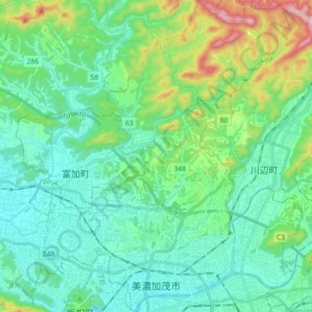 美濃加茂市 topographic map, elevation, terrain