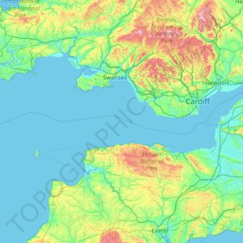 Bristol Channel topographic map, elevation, terrain