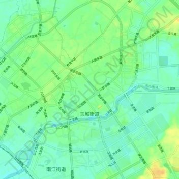 Yucheng Subdistrict topographic map, elevation, terrain