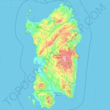 Sardinia topographic map, elevation, terrain