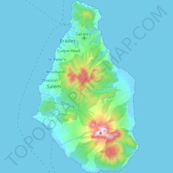 Montserrat topographic map, elevation, terrain
