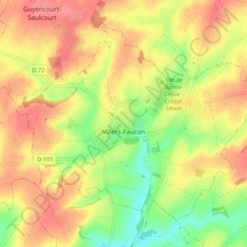 Villers-Faucon topographic map, elevation, terrain